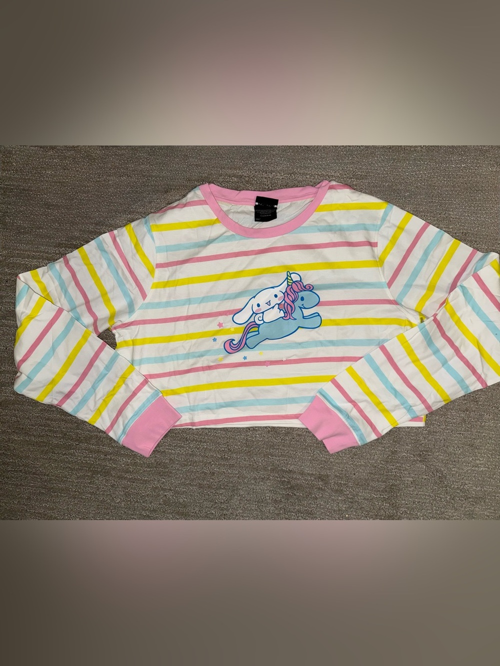 Brand-New Sanrio Dumbgood Cinnamoroll Long Sleeve Pastel Striped Crop Top